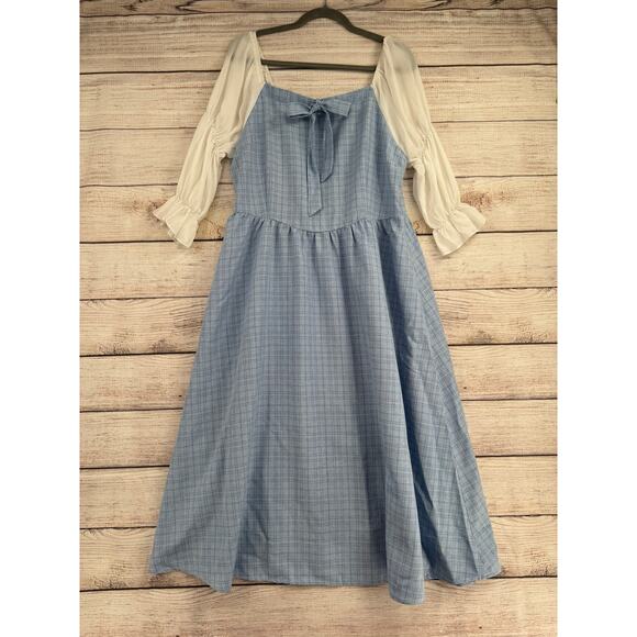 Scarlet Darkness Dorthy Off Shoulder Dress Womens XL Blue White Plaid - Picture 1 of 9